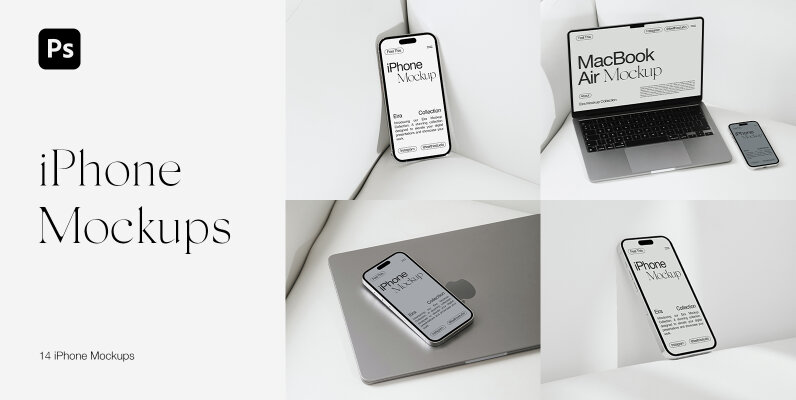 iPhone 14 Pro Silver Mockups