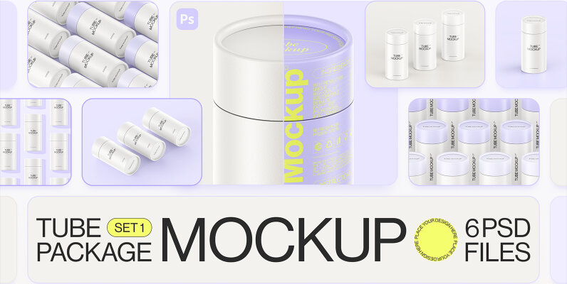 Paper tube package mockup Set 1