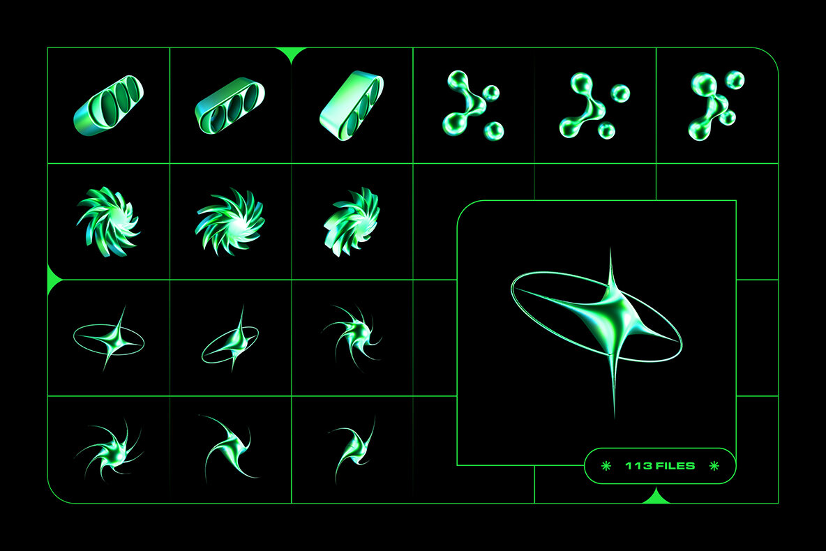 Y2K 3D Shapes Collection 12