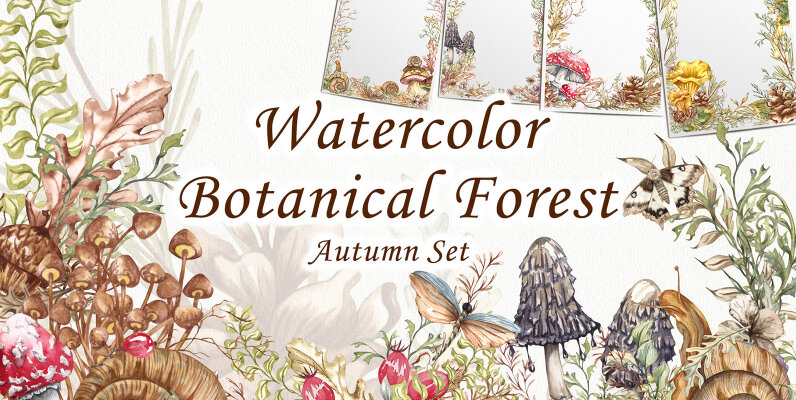 Watercolor Botanical Forest Set