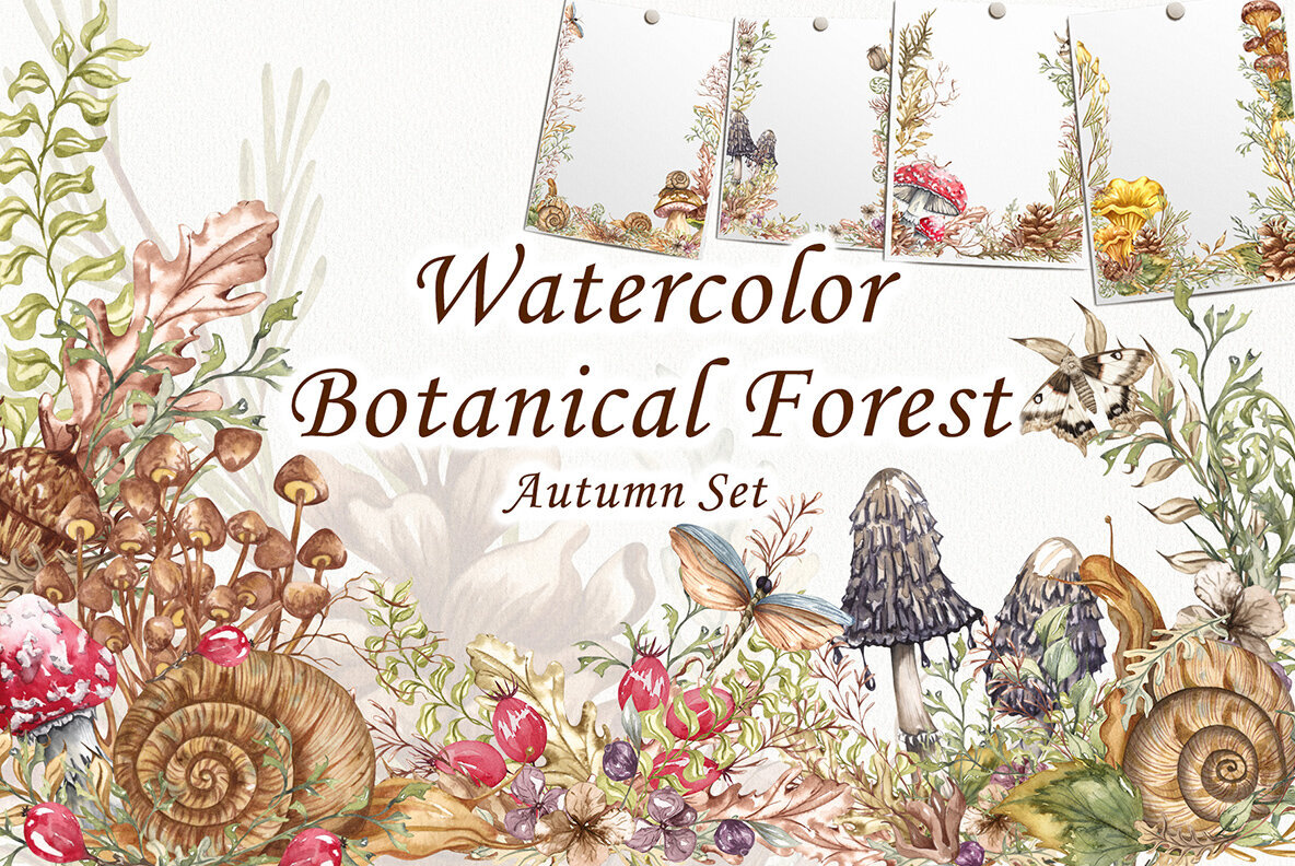 Watercolor Botanical Forest Set 1