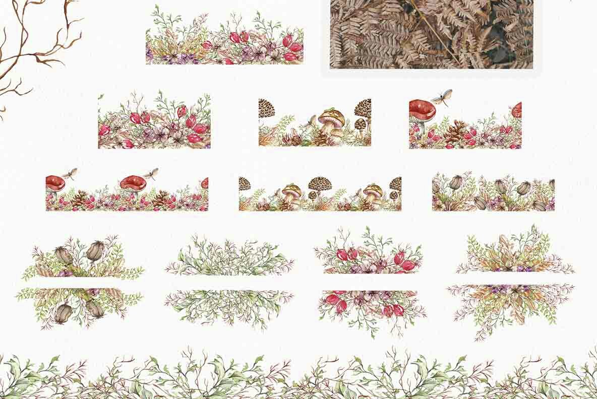 Watercolor Botanical Forest Set 10