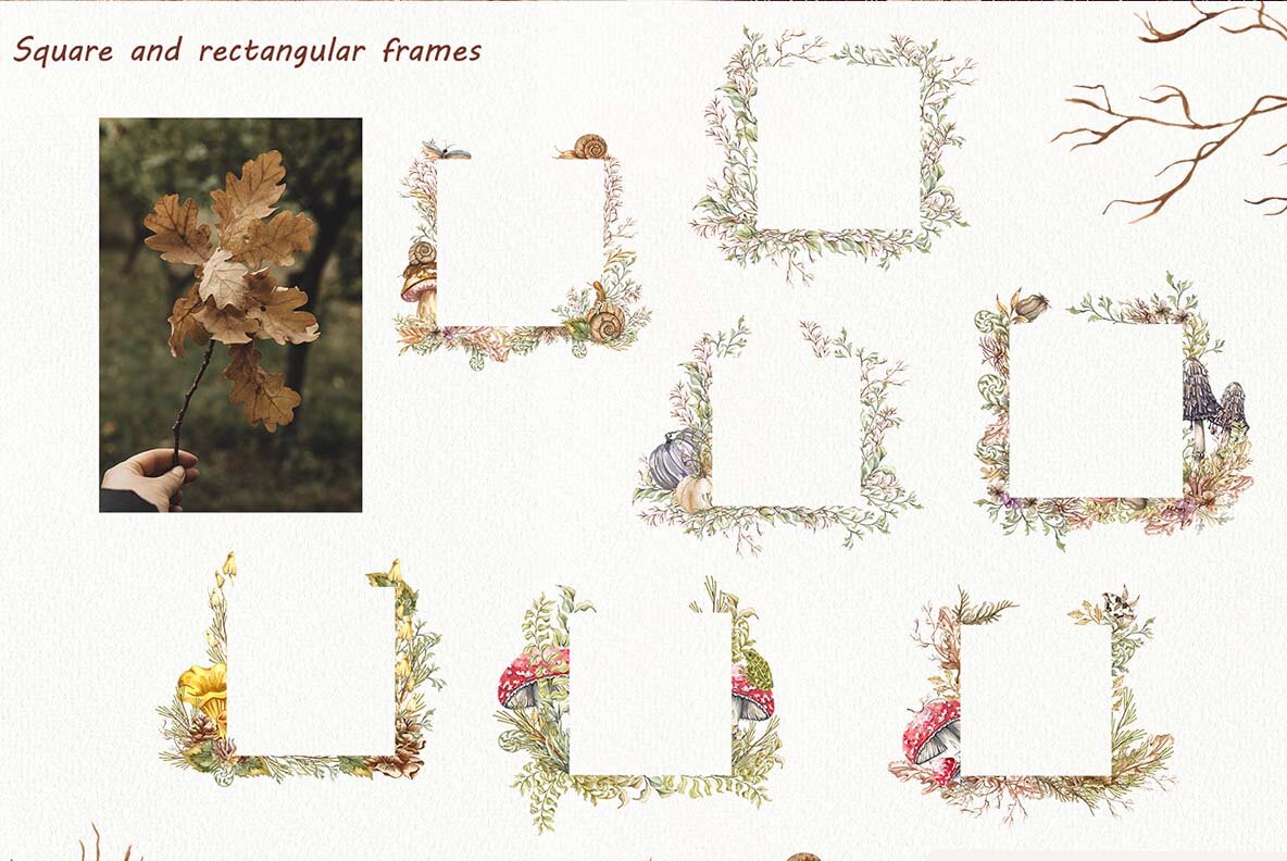 Watercolor Botanical Forest Set 11