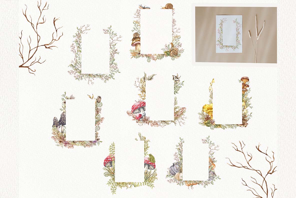 Watercolor Botanical Forest Set 12