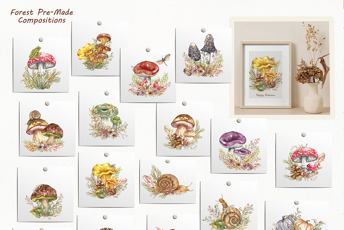 Watercolor Botanical Forest Set 13