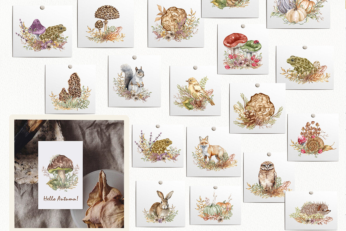 Watercolor Botanical Forest Set 14