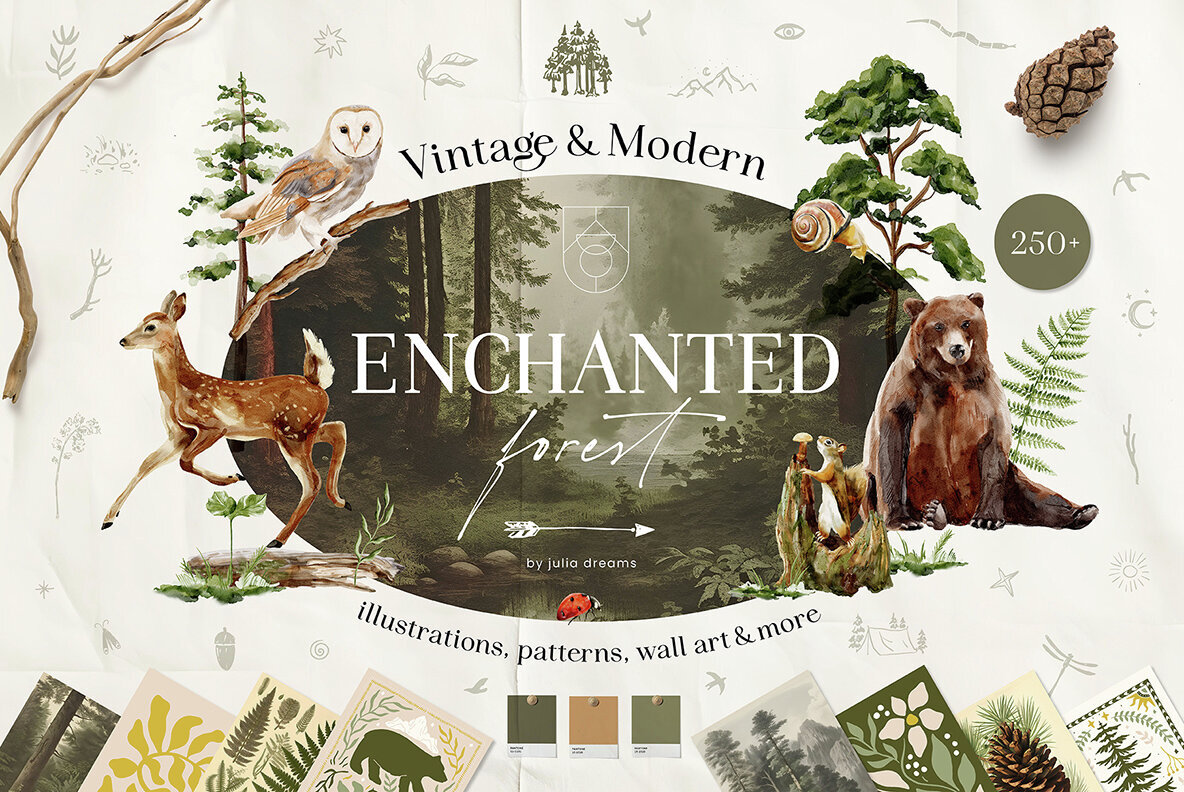 Enchanted Forest Watercolor Collection 1