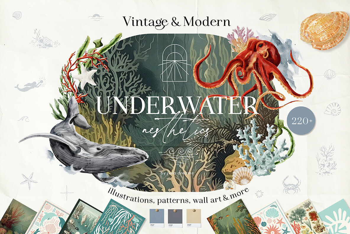 Underwater Watercolor Ocean Collection 1