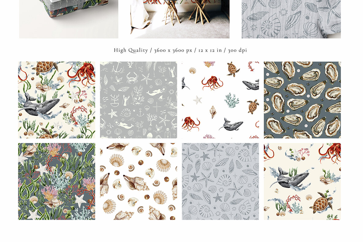 Underwater Watercolor Ocean Collection 4