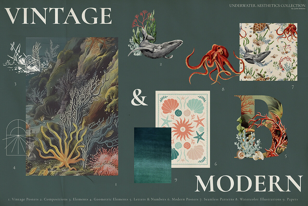 Underwater Watercolor Ocean Collection 7