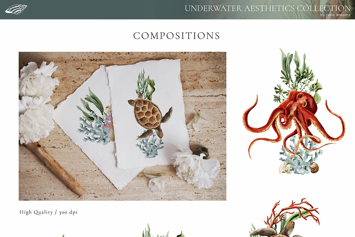 Underwater Watercolor Ocean Collection 18