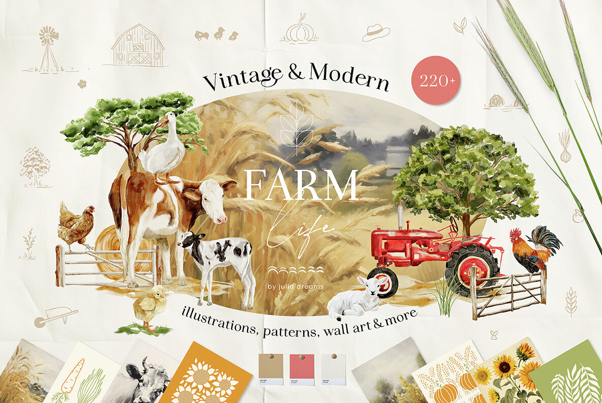 Farm Life Animals Watercolor Collection 1