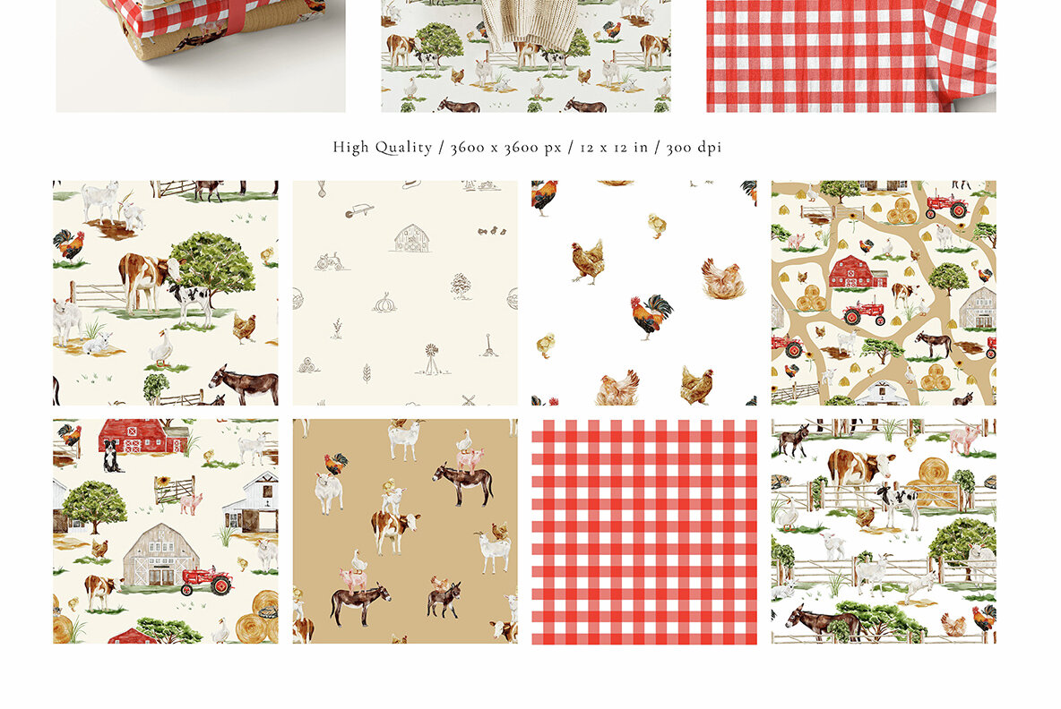 Farm Life Animals Watercolor Collection 4