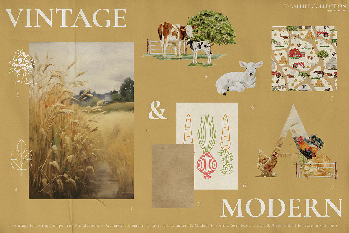 Farm Life Animals Watercolor Collection 7