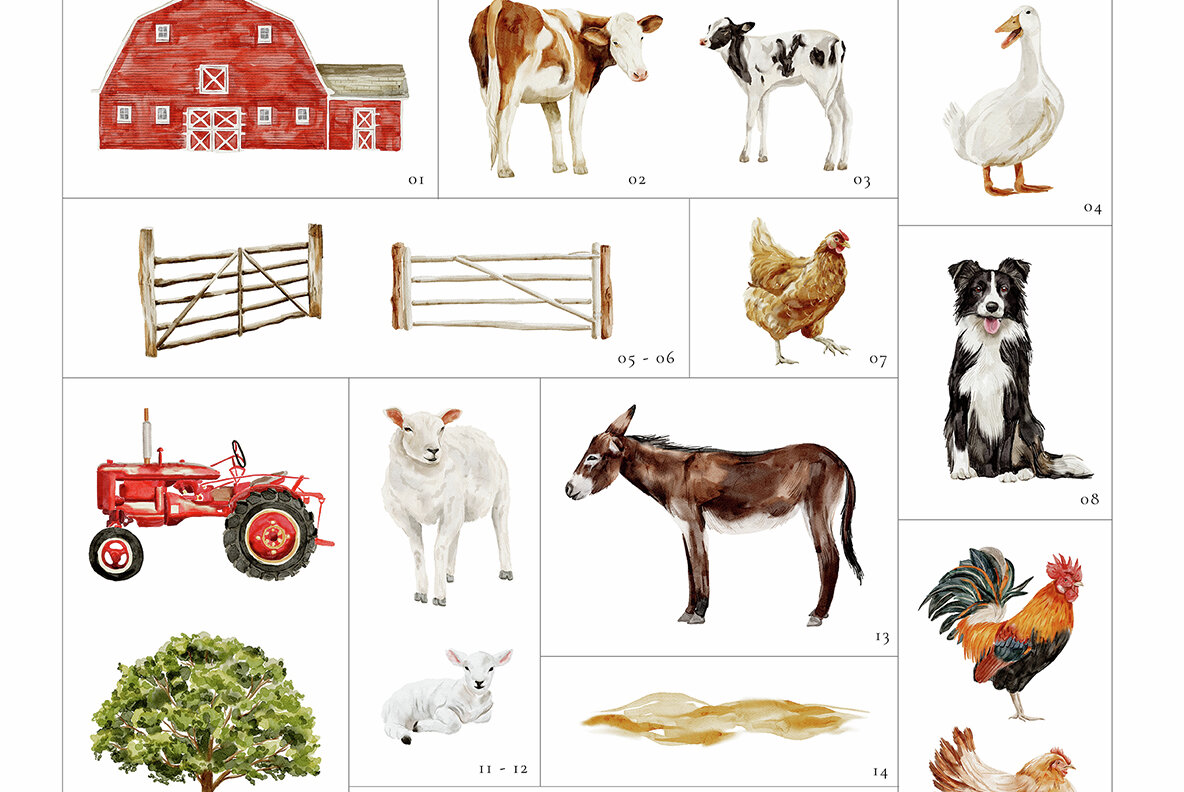 Farm Life Animals Watercolor Collection 9