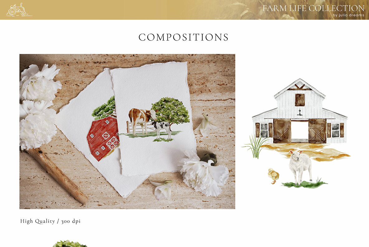 Farm Life Animals Watercolor Collection 17