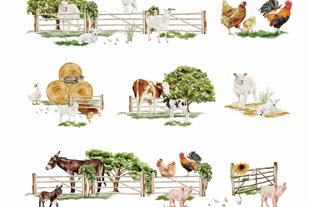 Farm Life Animals Watercolor Collection 18