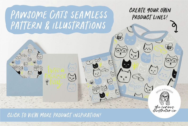Pawsome Cats Seamless Pattern   Illustrations