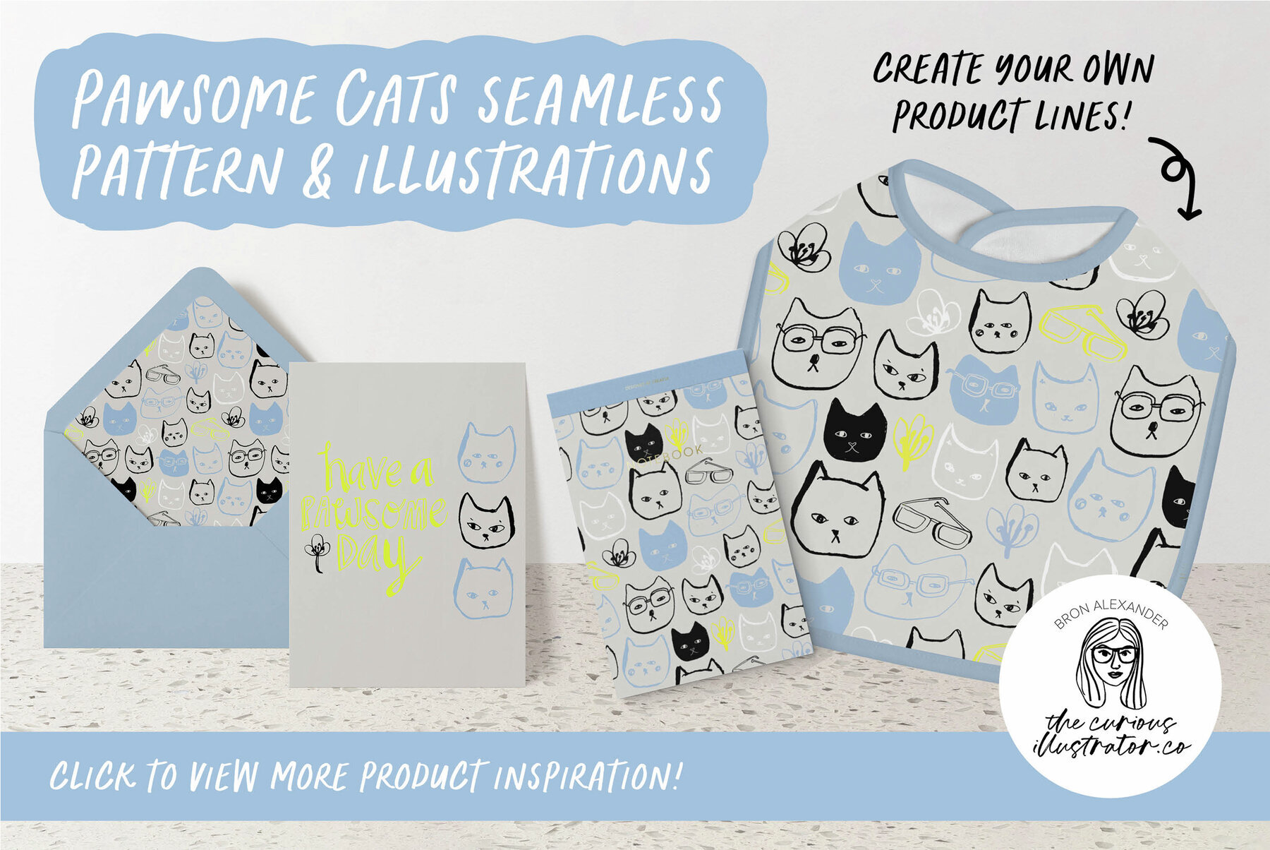 Pawsome Cats Seamless Pattern   Illustrations 1