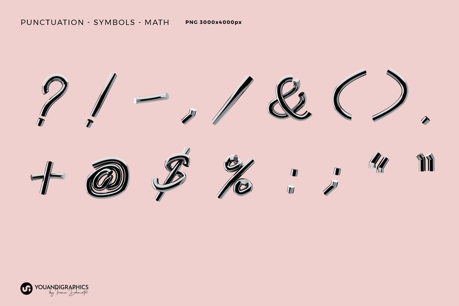 Chrome 3D Lettering set 12