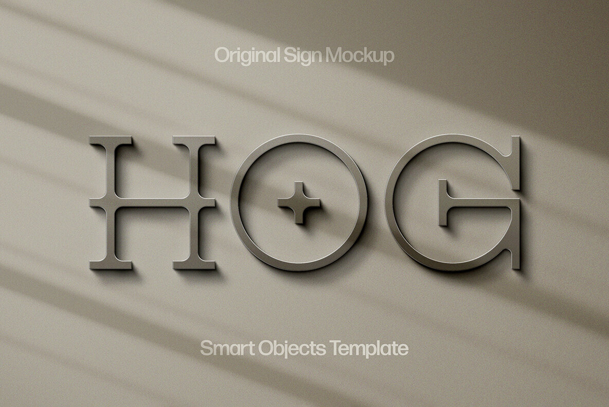 Luxury Steel Sign Logo Mockup with Shadow Overlays 1