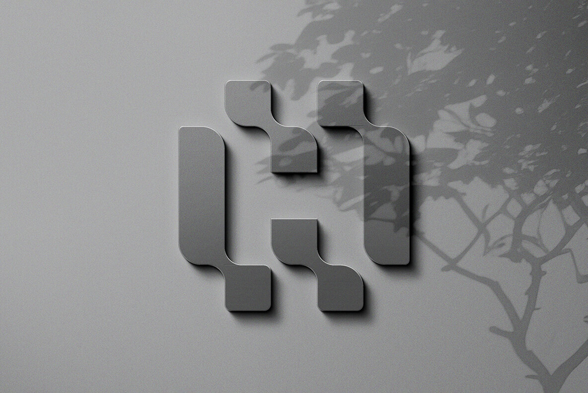 Luxury Steel Sign Logo Mockup with Shadow Overlays 2