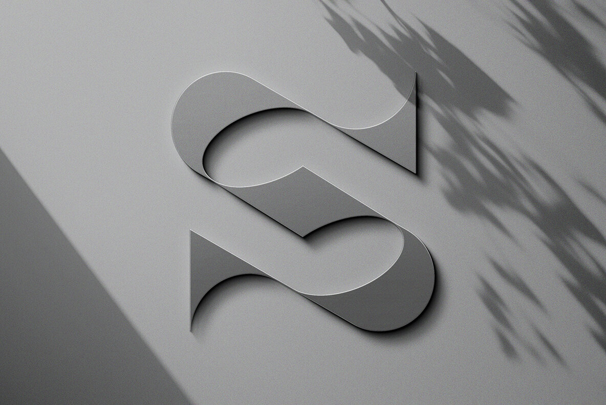 Luxury Steel Sign Logo Mockup with Shadow Overlays 6