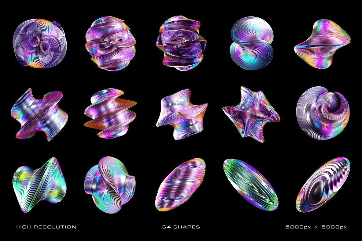 3D Iridescent HD Shapes 3