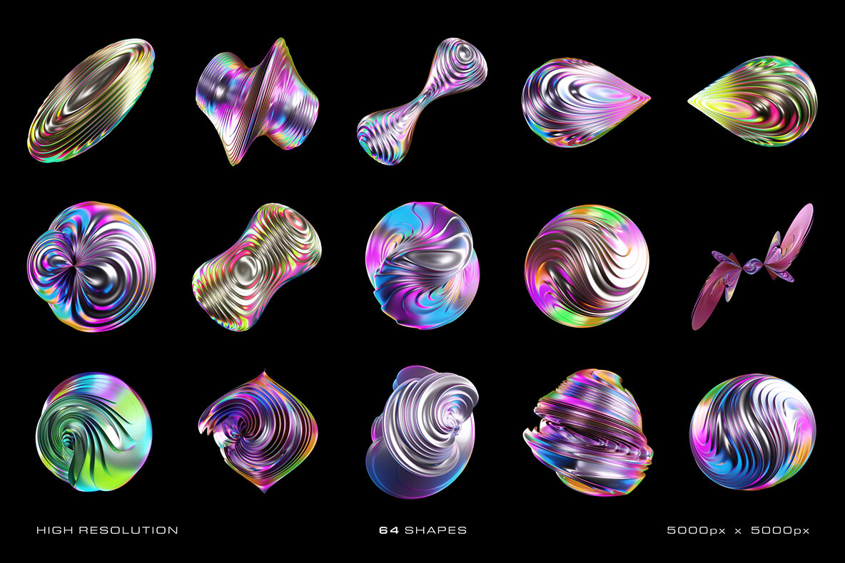 3D Iridescent HD Shapes 7