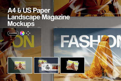 A4  US Paper Landscape Magazine Mockups