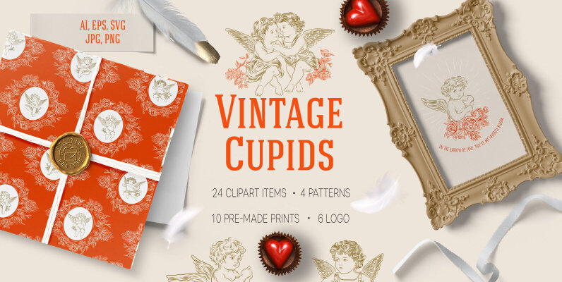 Vintage Cupid   Roses