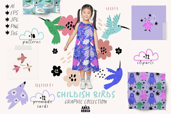 Childish Birds Graphic Collection Graphics - YouWorkForThem