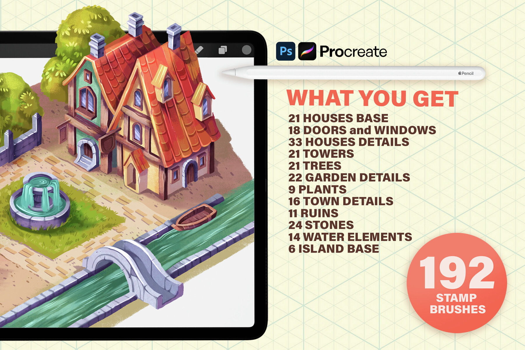 Isometric Town Procreate and Photoshop Creator 2