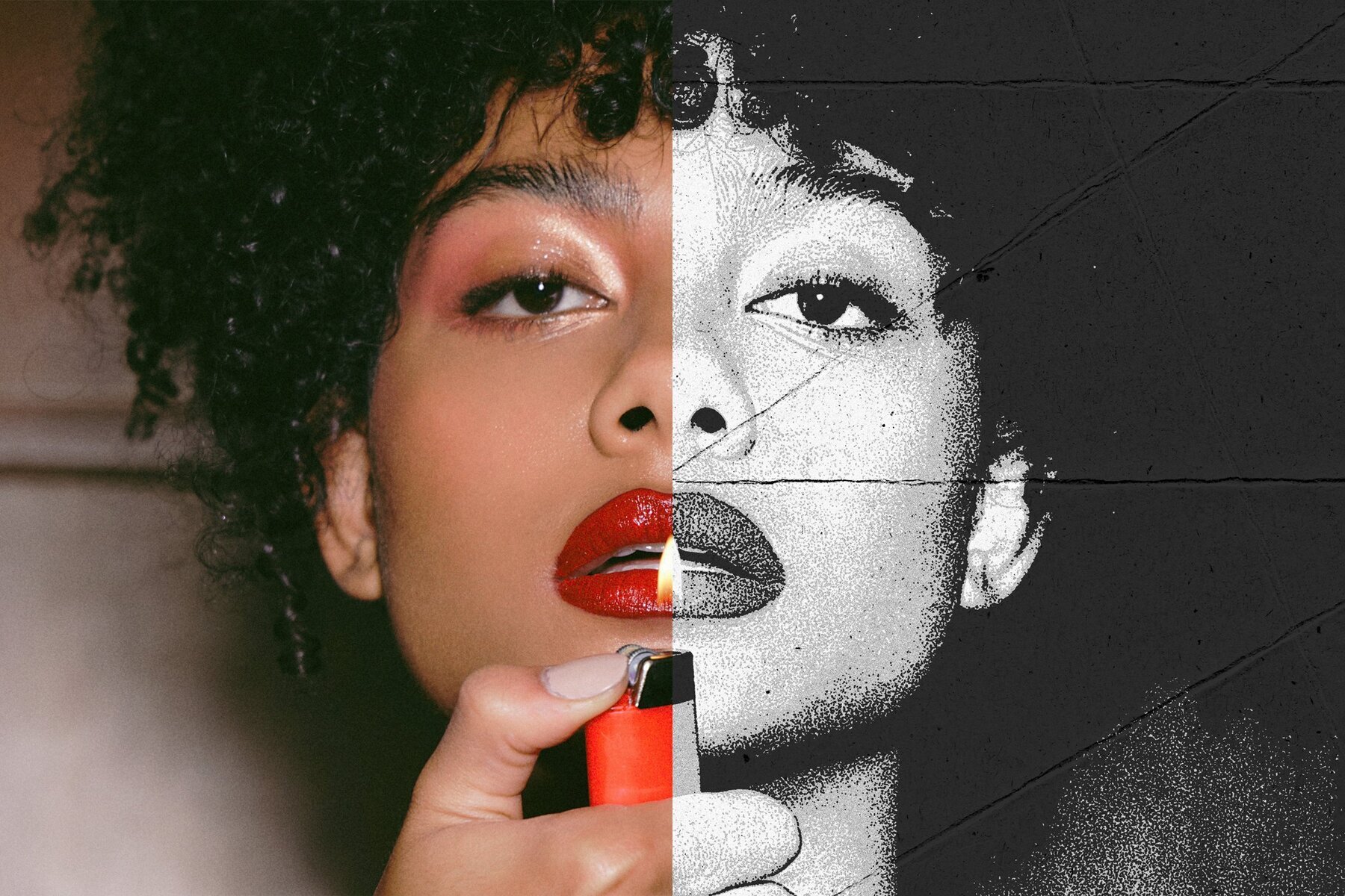 Black   White Folded Photo Effect 2