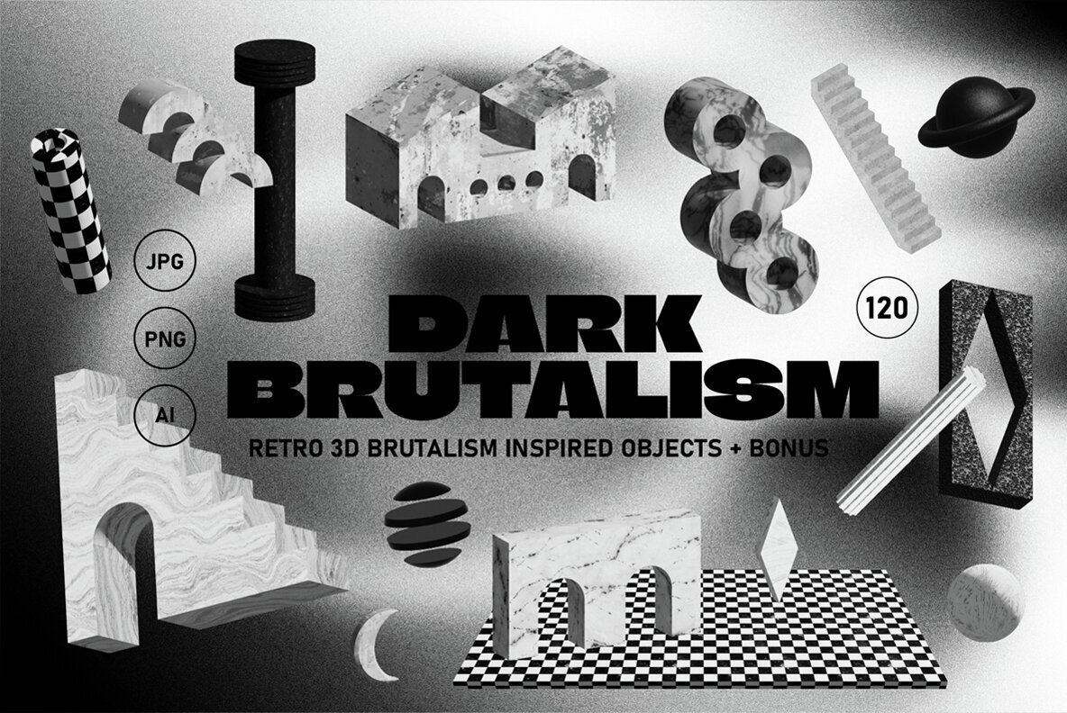 DARK BRUTALISM 3D Elements 1