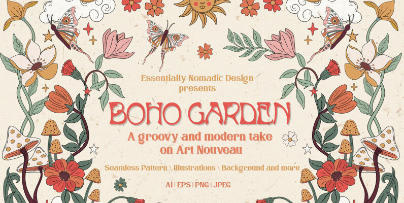 Boho Garden Floral  Pattern   Clipart Collection