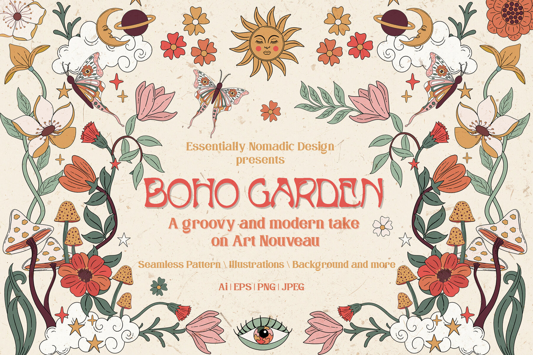 Boho Garden Floral  Pattern   Clipart Collection 1