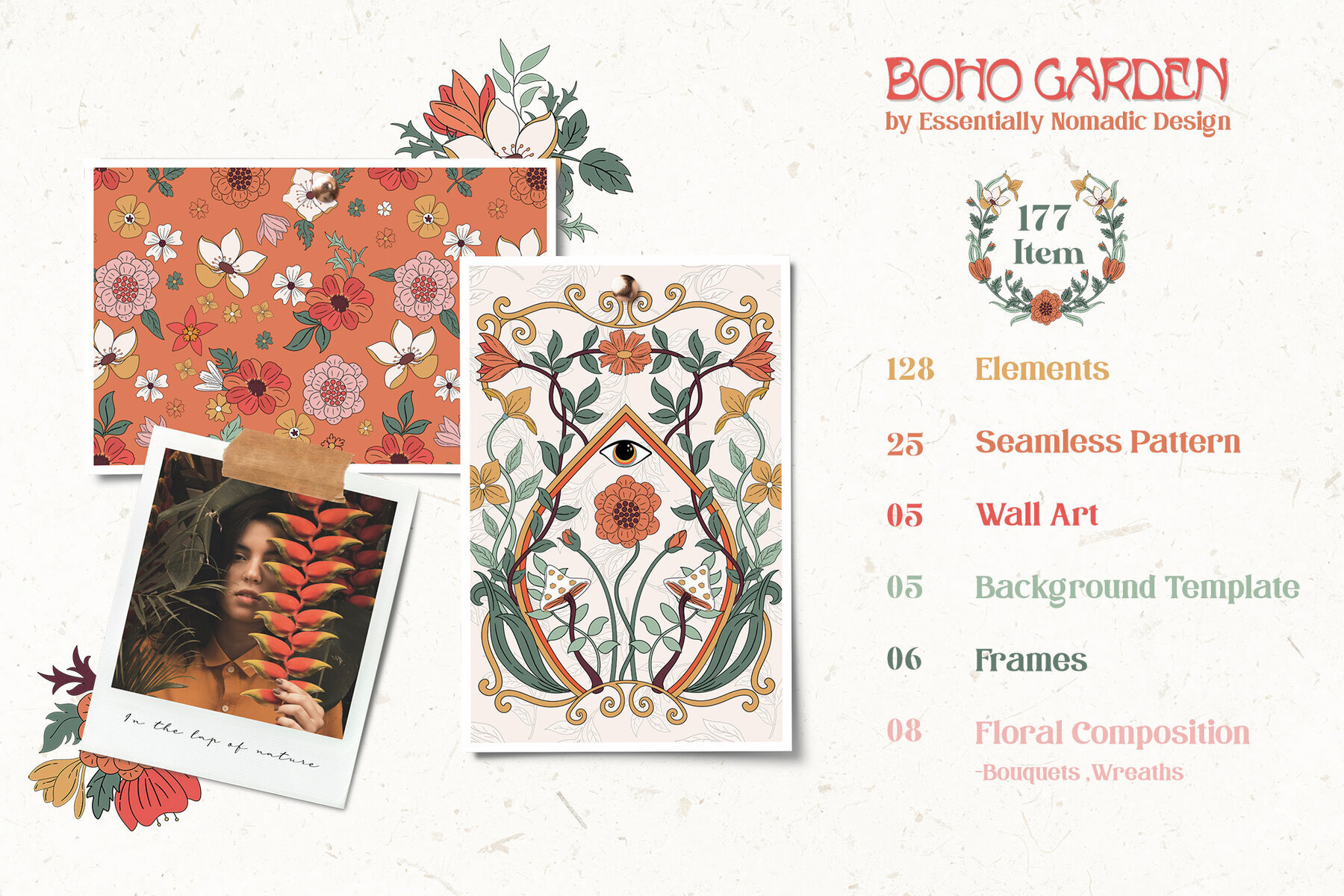 Boho Garden Floral  Pattern   Clipart Collection 2