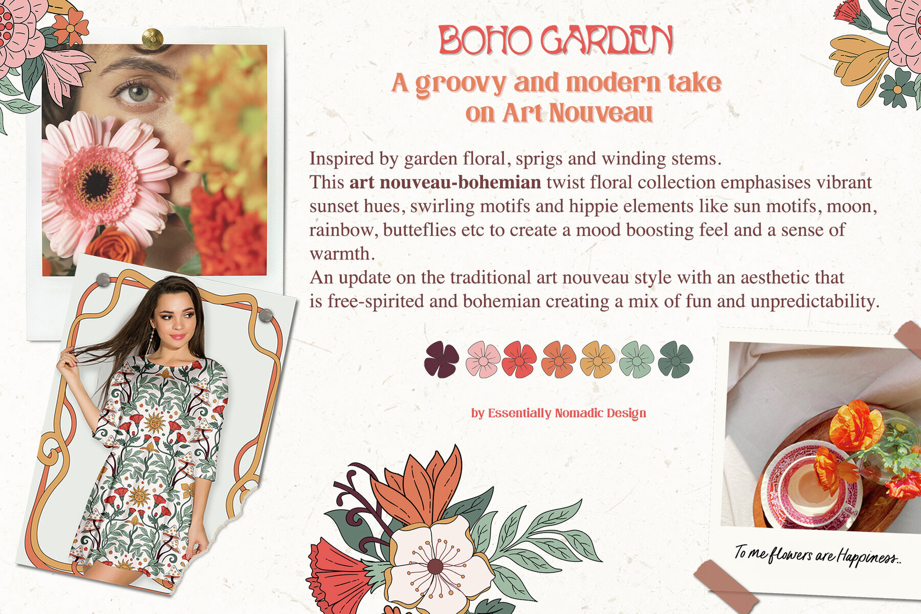Boho Garden Floral  Pattern   Clipart Collection 3