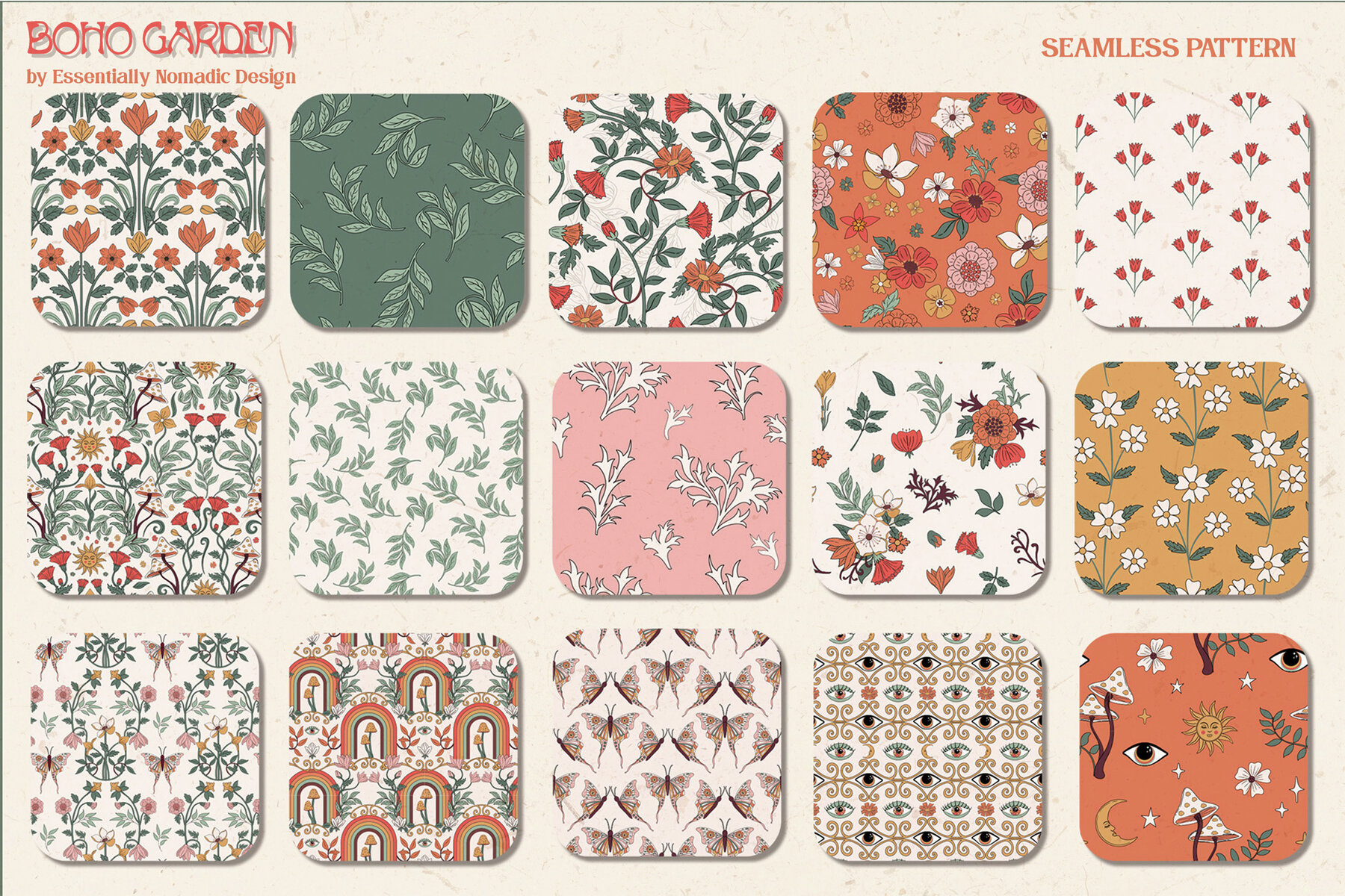 Boho Garden Floral  Pattern   Clipart Collection 4