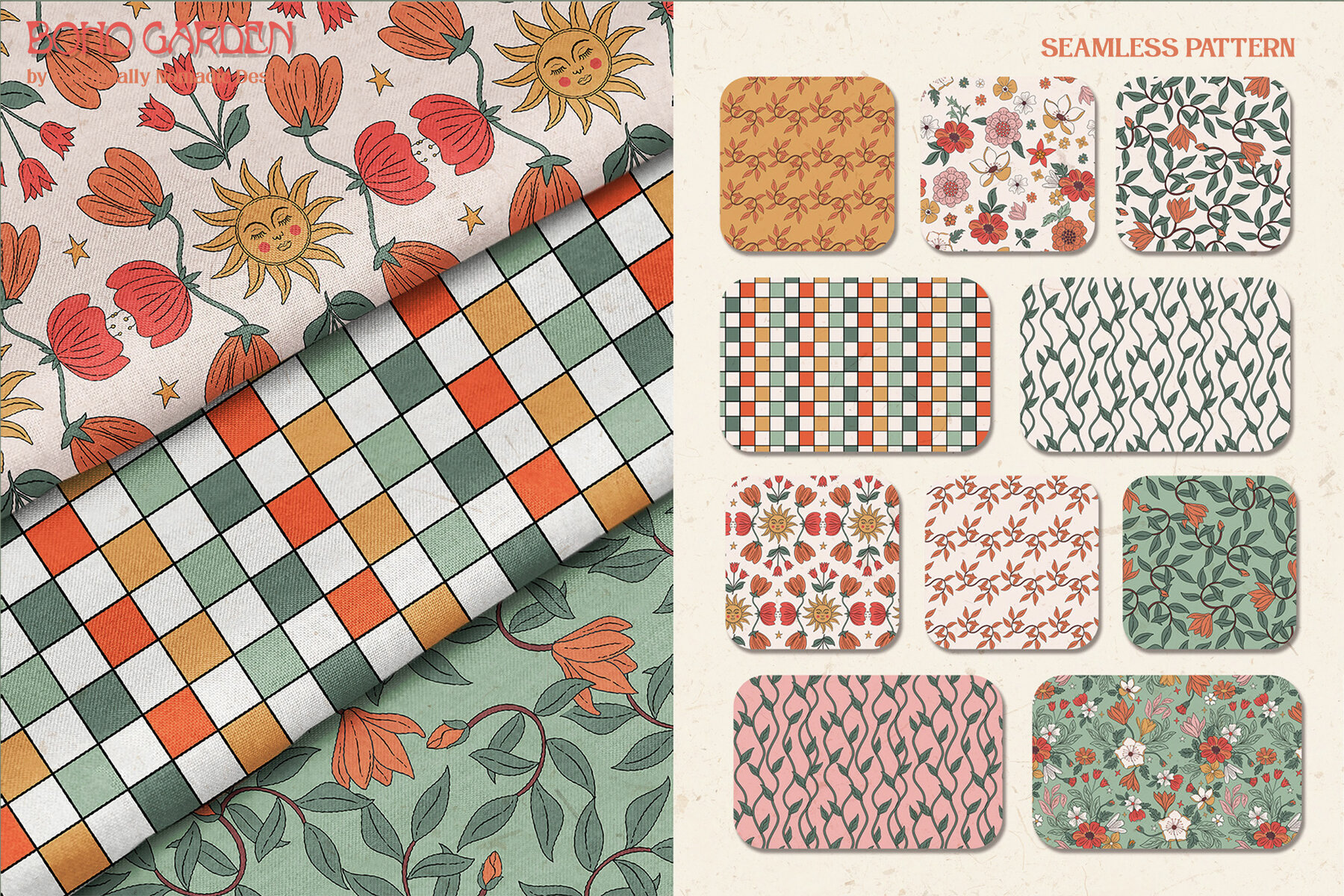Boho Garden Floral  Pattern   Clipart Collection 5