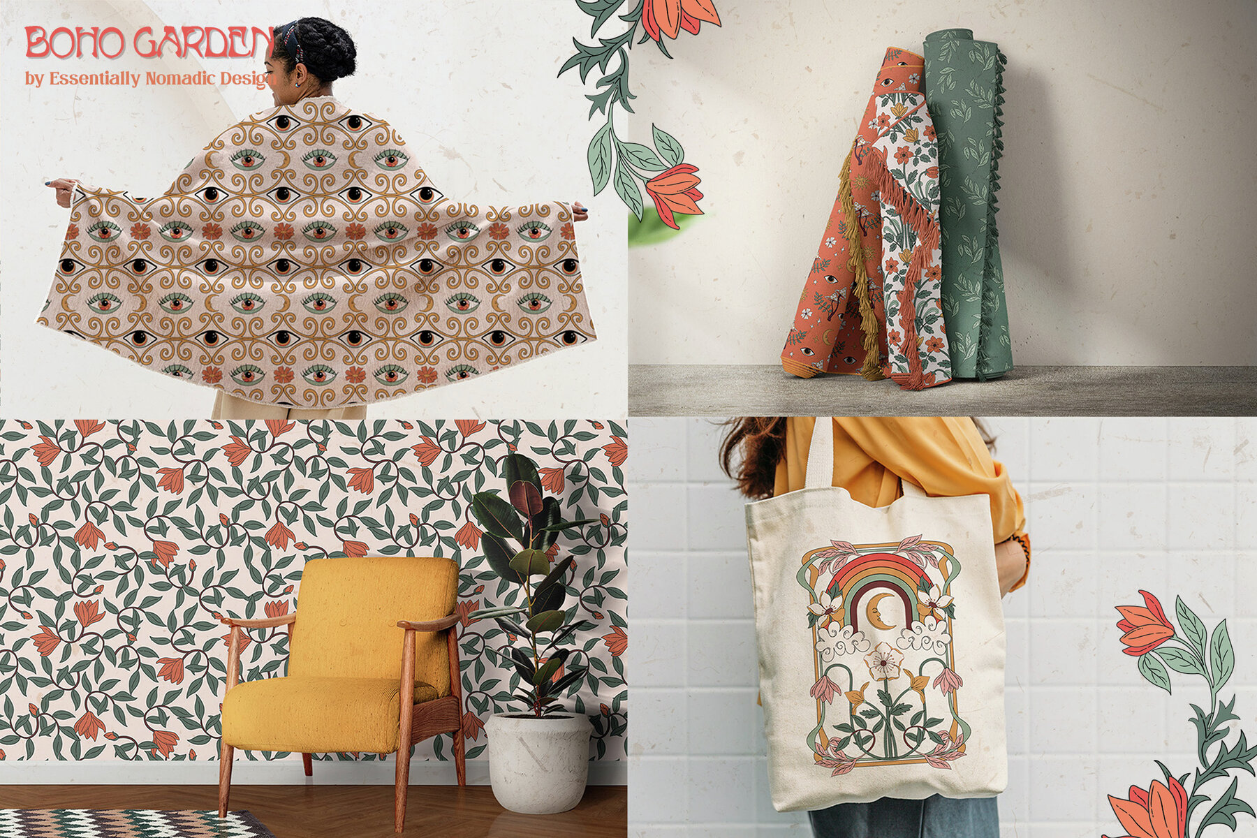 Boho Garden Floral  Pattern   Clipart Collection 7