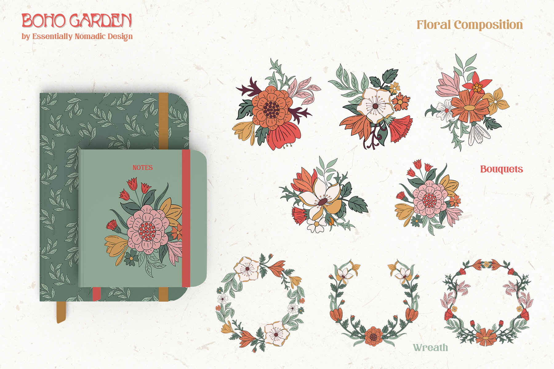 Boho Garden Floral  Pattern   Clipart Collection 8