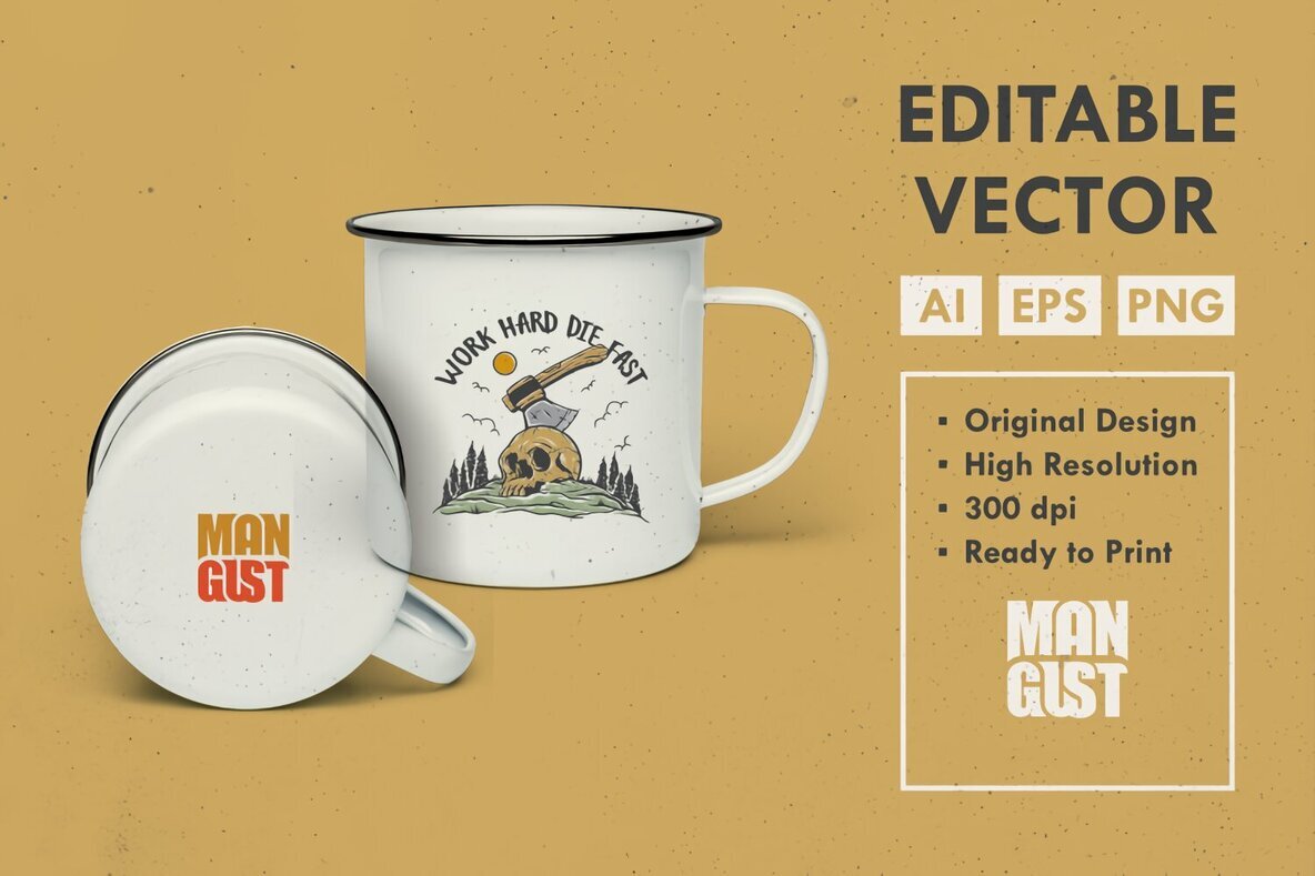 Work Hard Die Fast Skull Ax 2