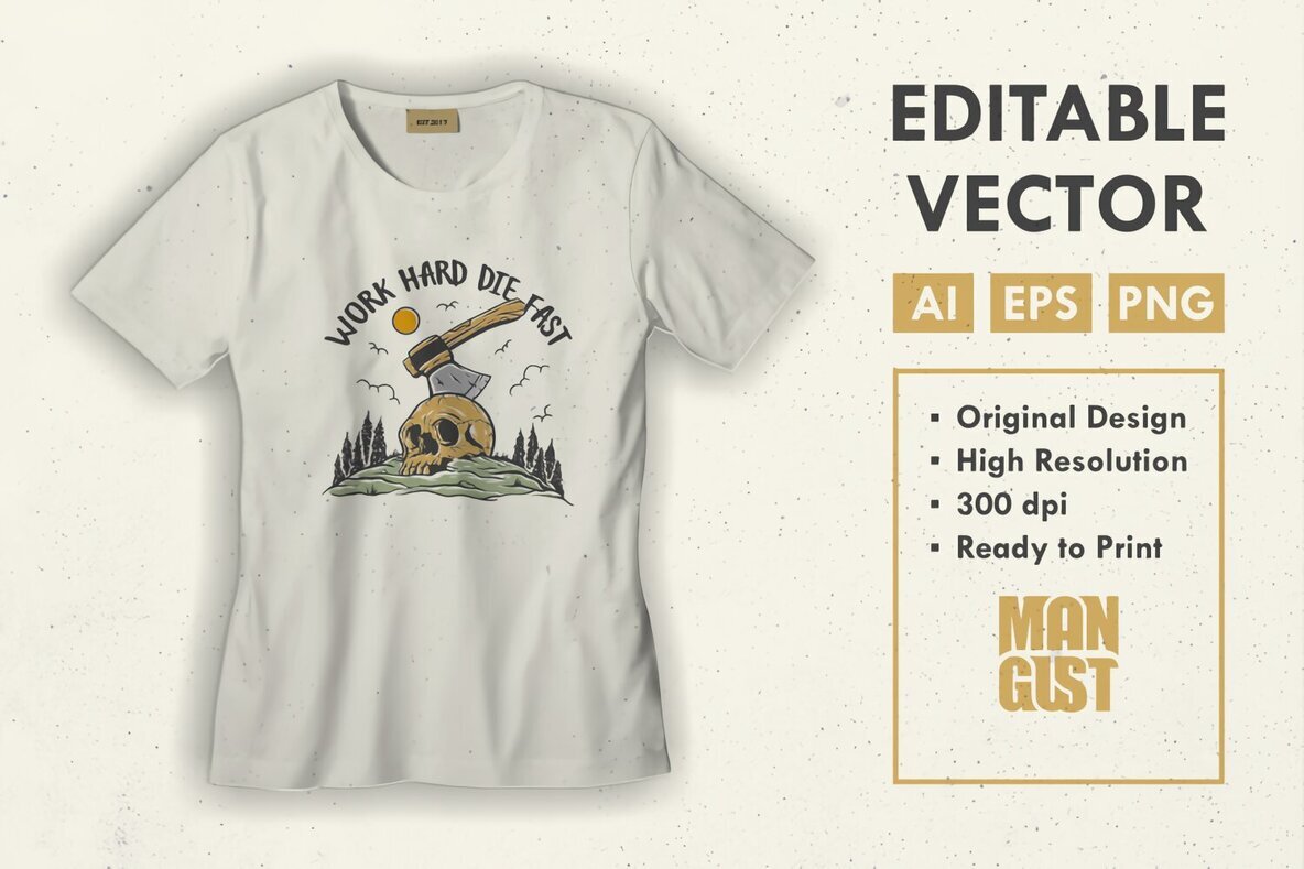 Work Hard Die Fast Skull Ax 3