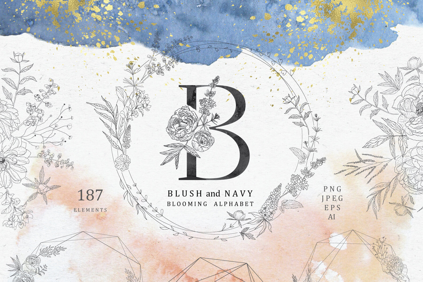 Blush   Navy Blooming Alphabet 1