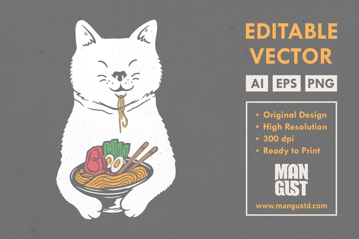 Cute Cat Eating Ramen 1