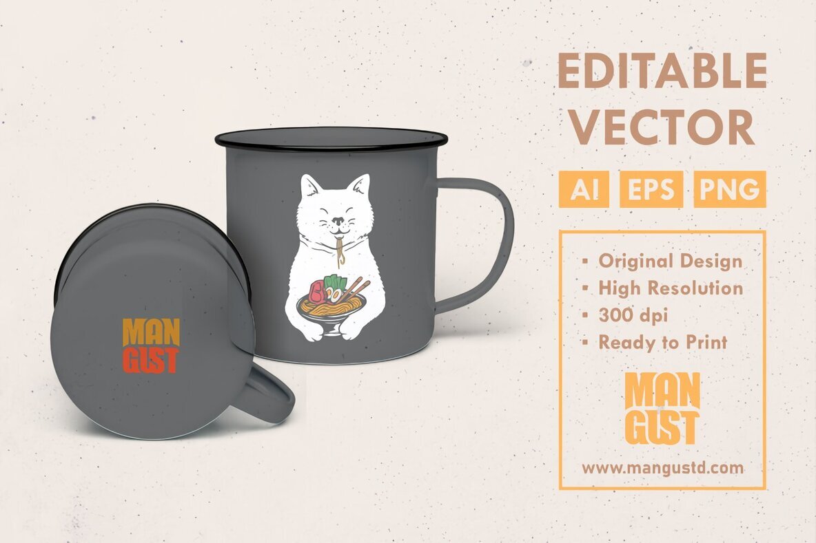 Cute Cat Eating Ramen 2