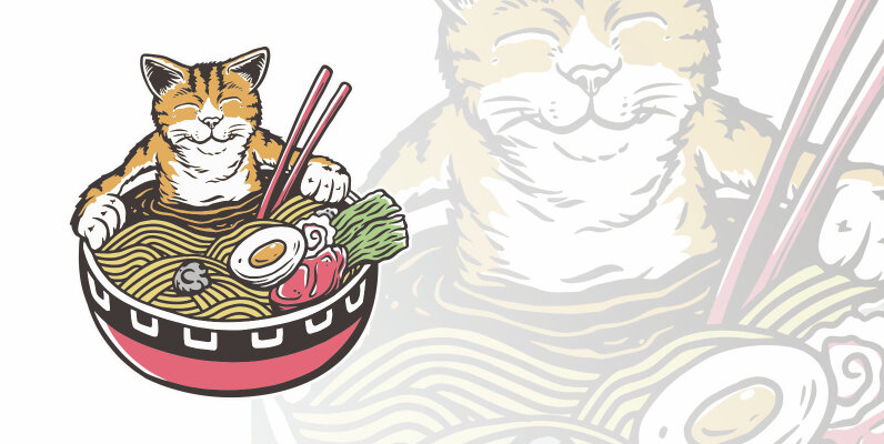 Cat in the Ramen Bowl