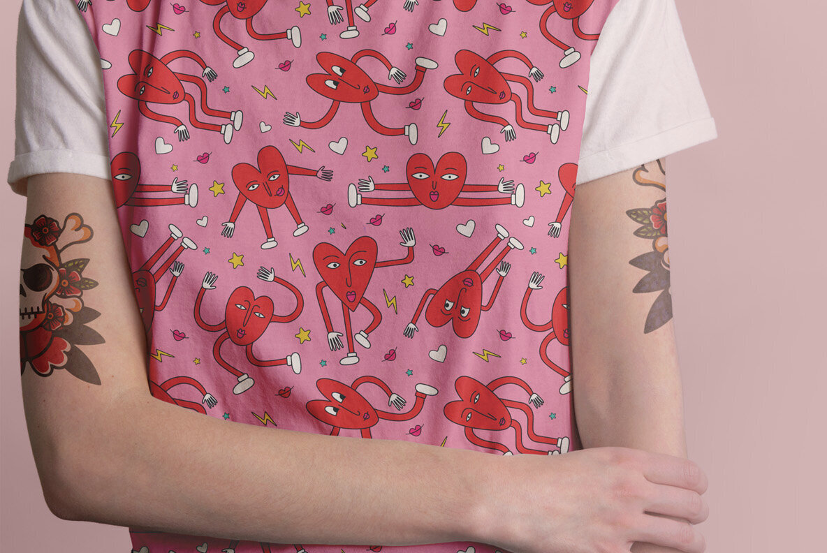 Retro cartoon playful Valentines Day pattern 1